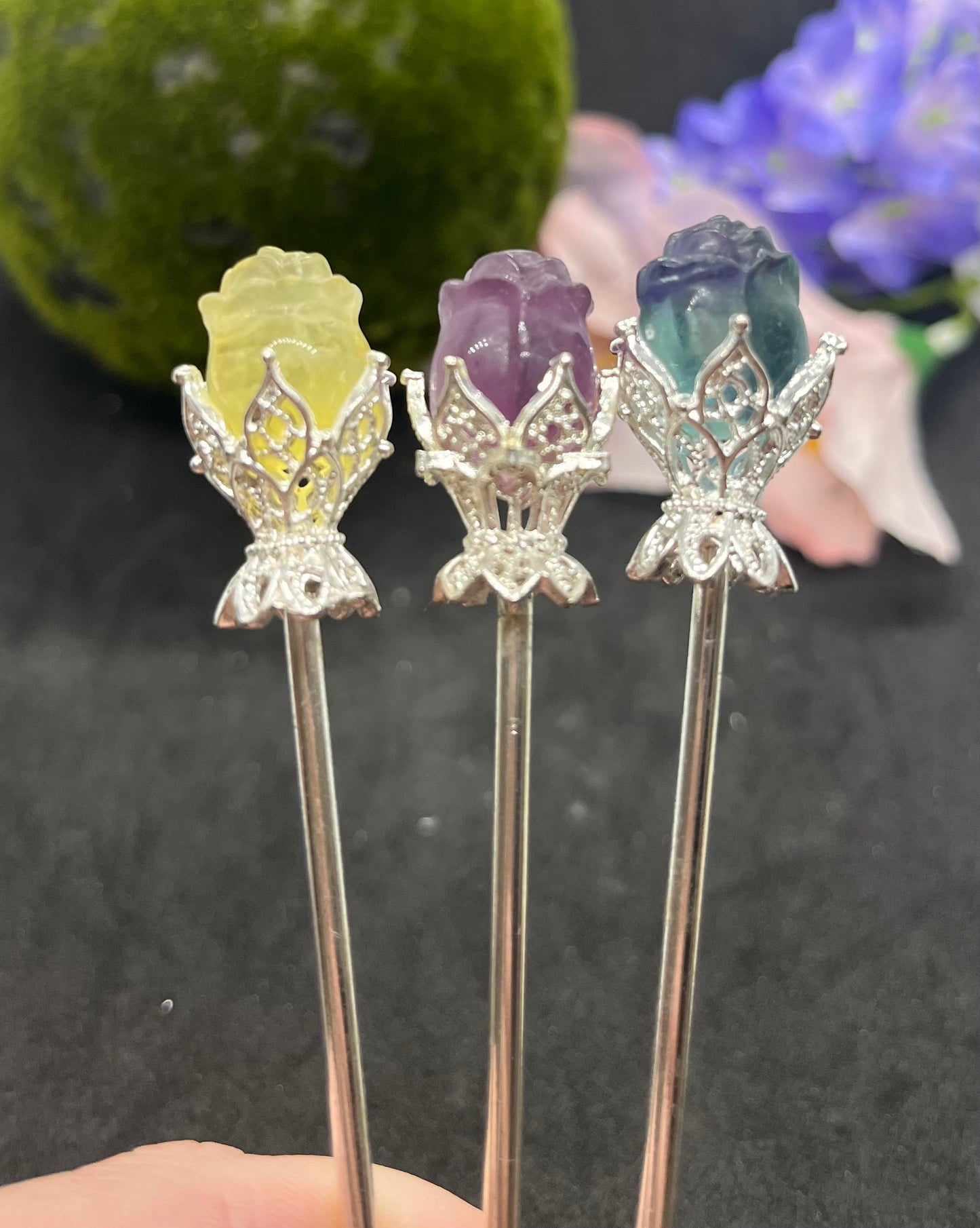 Fluorite Rose Hair pins