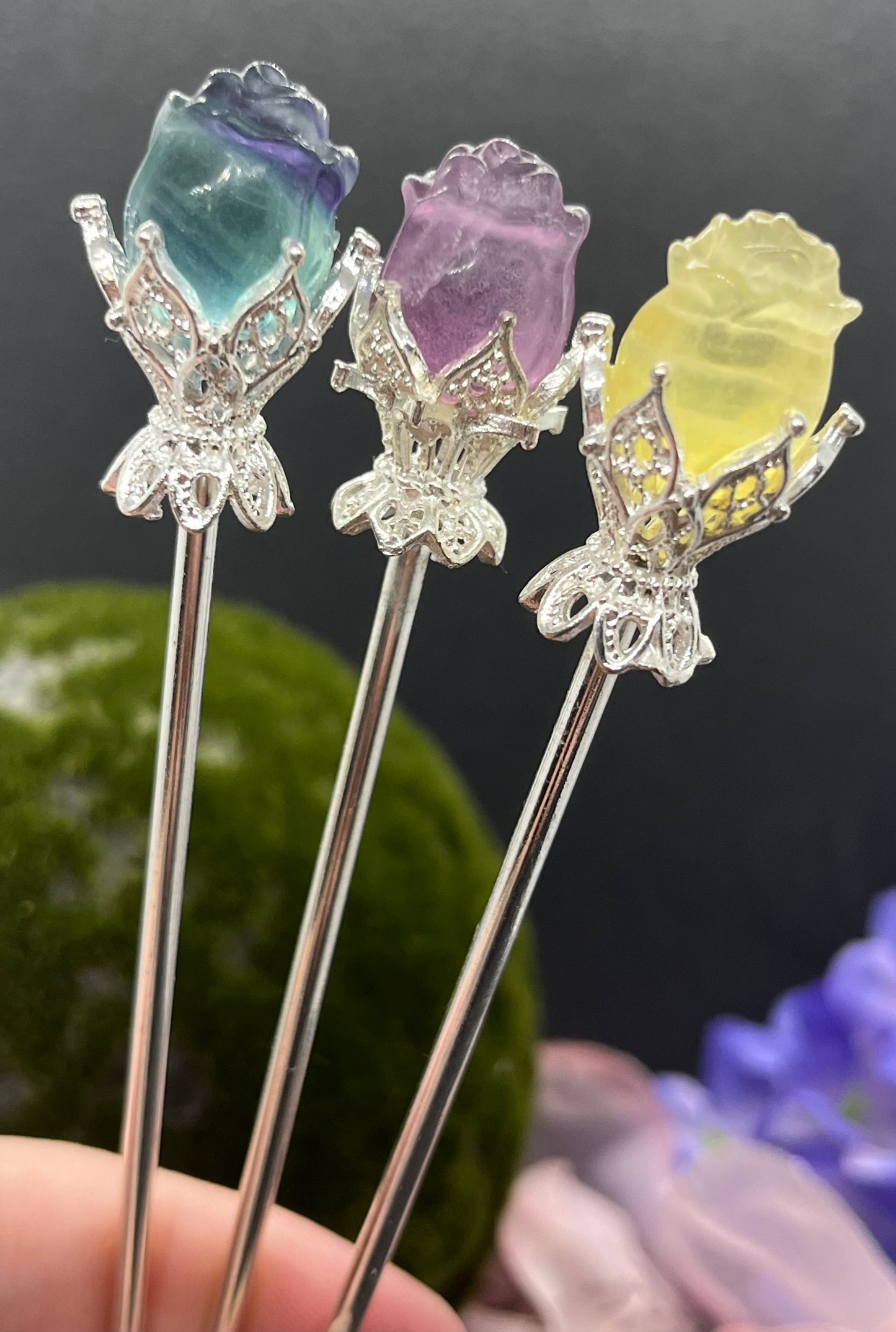 Fluorite Rose Hair pins